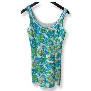 Lilly Pulitzer Floral Blue, Green, and Yellow Lemon print dress S